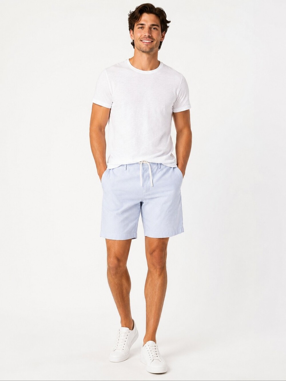 Alberto Jump-K Men Blue Stripe Drawstring Shorts Slim Fit W33 Summer Casual